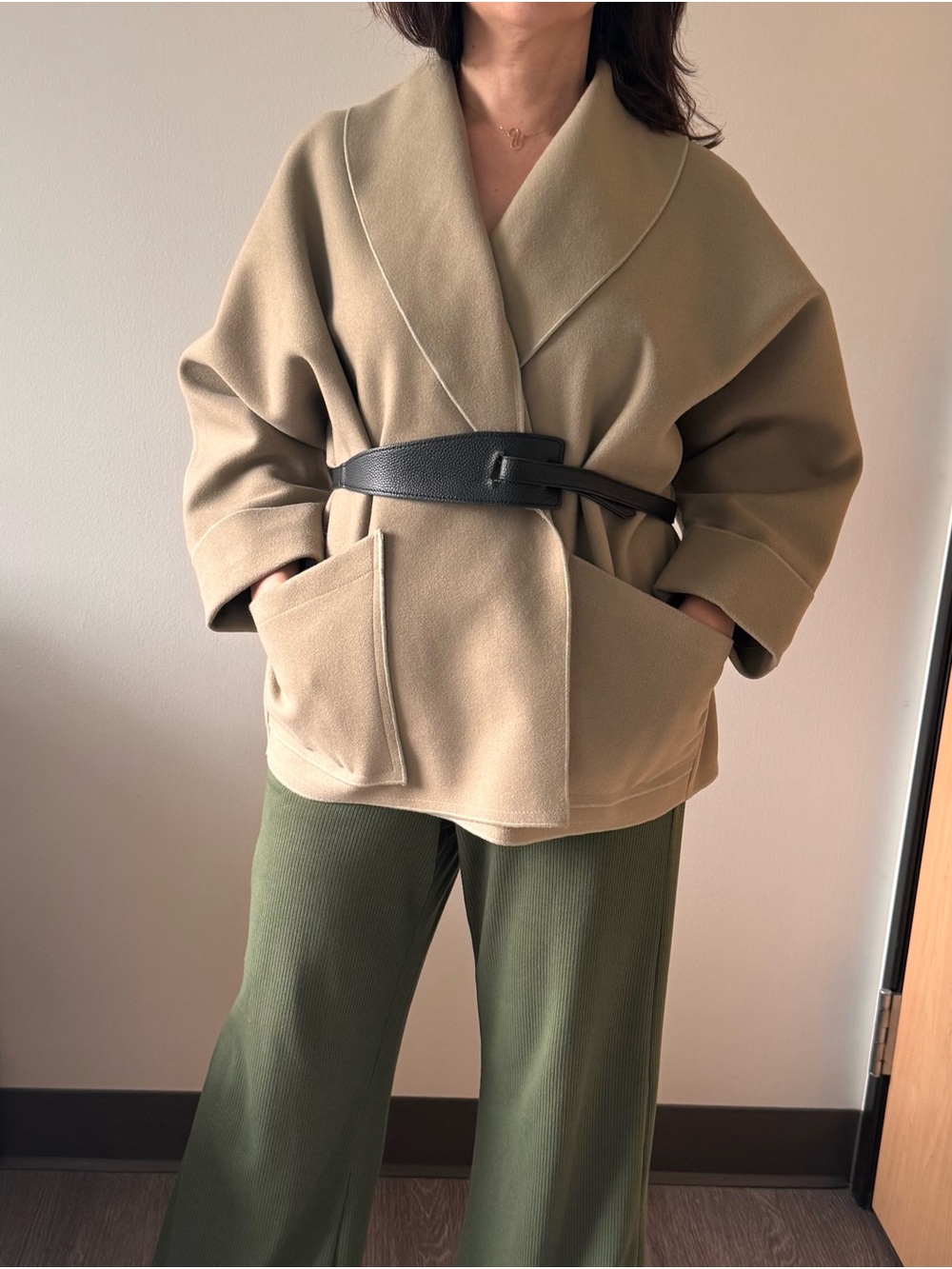 Beige Oversized Shawl Collar Jacket